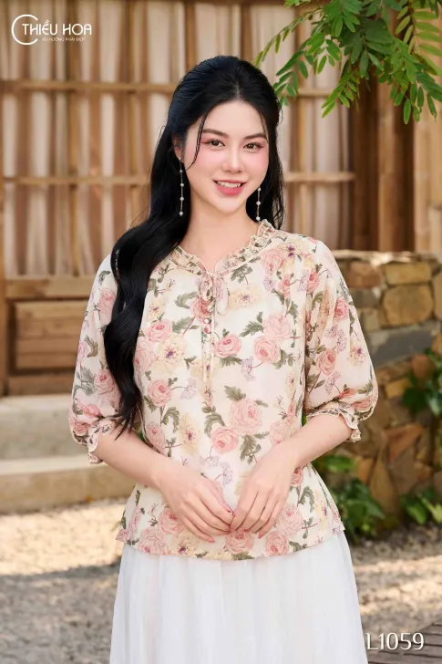 Áo kiểu nữ trung niên thiết kế nhẹ nhàng chất liệu Voan Hàn mỏng mát thương hiệu Thiều Hoa AN4L1059