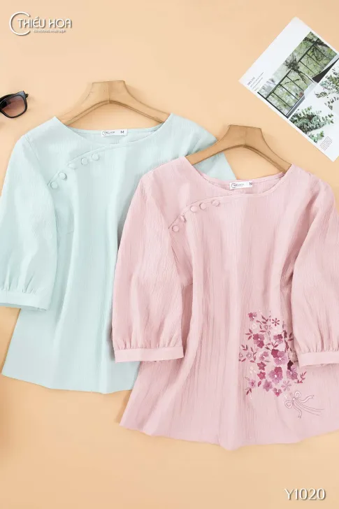 Áo kiểu nữ trung niên thiết kế nhẹ nhàng chất liệu Đũi xốp nhăn thương hiệu Thiều Hoa AN4Y1020