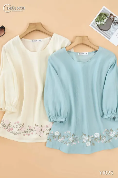 Áo kiểu nữ trung niên thiết kế trang nhã chất liệu Tơ hàn mỏng mát thương hiệu Thiều Hoa AN4Y1023