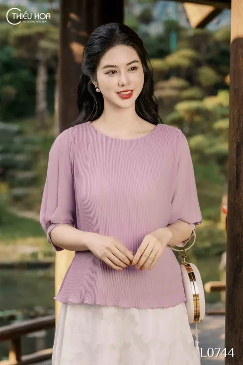 Áo kiểu trung niên thiết kế trẻ trung đơn giản chất liệu Chiffon mềm mại thương hiệu Thiều Hoa AN4L0744