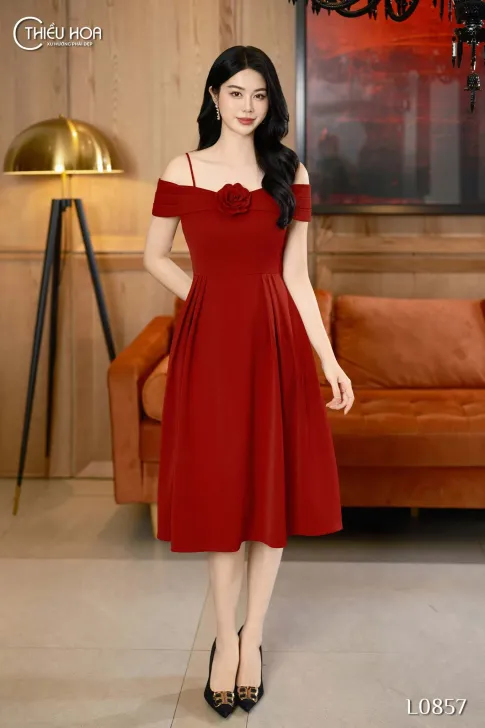 Đầm trung niên thiết kế trẻ trung chất liệu Vải Chéo Hàn cao cấp thương hiệu Thiều Hoa DD4L0857