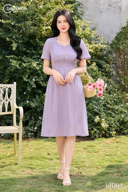 Đầm trung niên thiết kế thanh nhã nhẹ nhàng chất liệu Voan tơ mềm mát thương hiệu Thiều Hoa DD4L1064