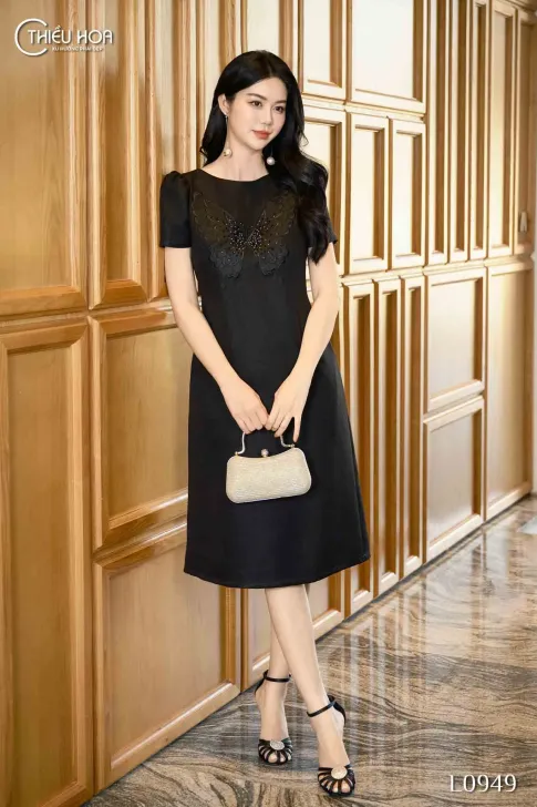 Đầm trung niên thiết kế thanh lịch chất liệu Vải dệt thoi cao cấp sang trọng thương hiệu Thiều Hoa DD4L0949