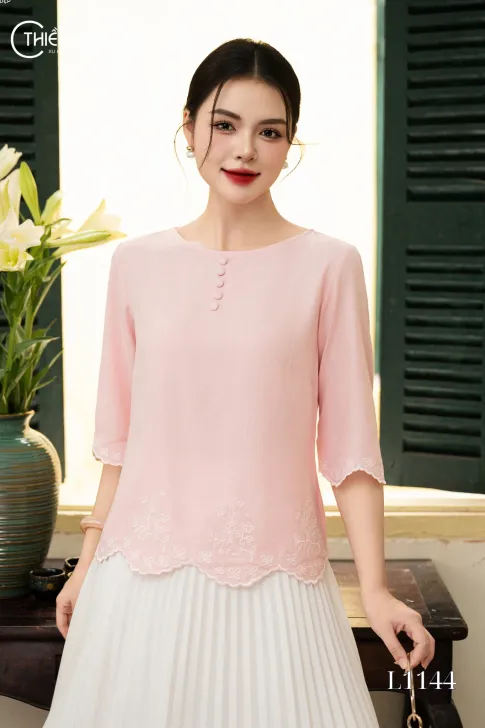 Áo Vải Linen Xô Hàn Thiết Kế AN4L1144  - Áo Trung Niên Thiều Hoa