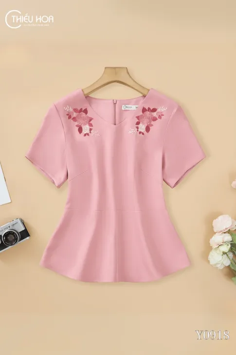 Áo Cotton Thêu Hoa Hồng AN4Y0918 - Áo Trung Niên Thiều Hoa