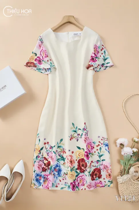 Đầm suông nữ trung niên chất liệu Mango Lụa cao cấp thương hiệu Thiều Hoa DD4Y1124