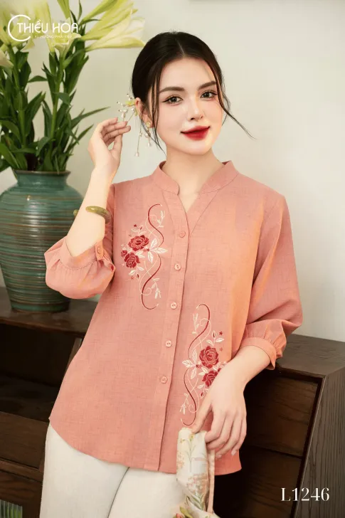 Áo Linen Thiết Kế AN4L1246 – Áo Trung Niên Thiều Hoa
