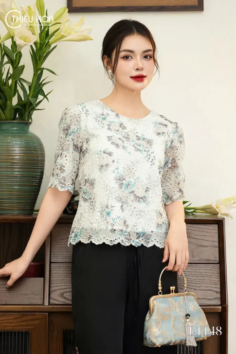 Áo Vải Xô In Hoa Thiết Kế AN4L1148 - Áo Trung Niên Thiều Hoa