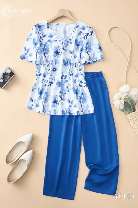 Đồ Bộ Trung Niên Thiết Kế Thoáng Mát Chất Liệu Satin Lụa Mềm Mịn Thương Hiệu Thiều Hoa DB5Y0140