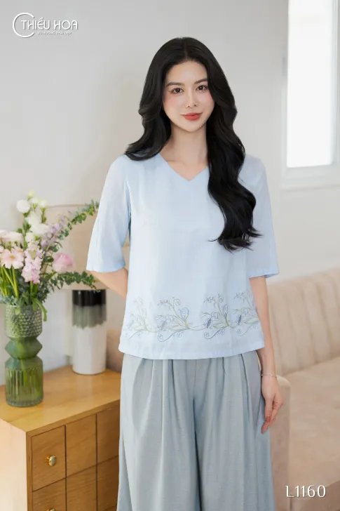 Áo Đũi Tơ Cổ V Thiết Kế AN4L1160 - Áo Trung Niên Thiều Hoa