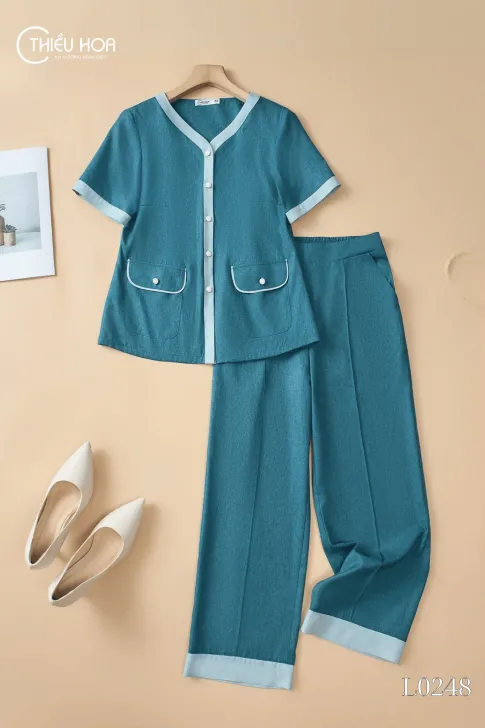 Đồ Bộ Trung NIên Thiết Kế Thoáng Mát Chất Liệu Linen Xô Hàn Thương Hiệu Thiều Hoa DB5L0248