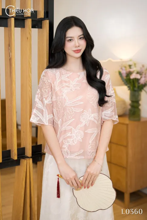 Áo Tơ Hoa Thêu Thiết Kế AN5L0360 - Áo Trung Niên Thiều Hoa
