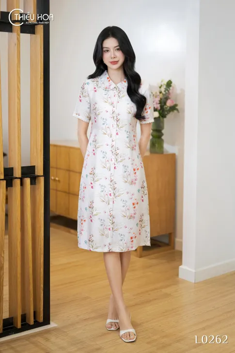 Đầm Xô In Hoa Thiết Kế Cao Cấp Thương Hiệu Thiều Hoa DD5L0262