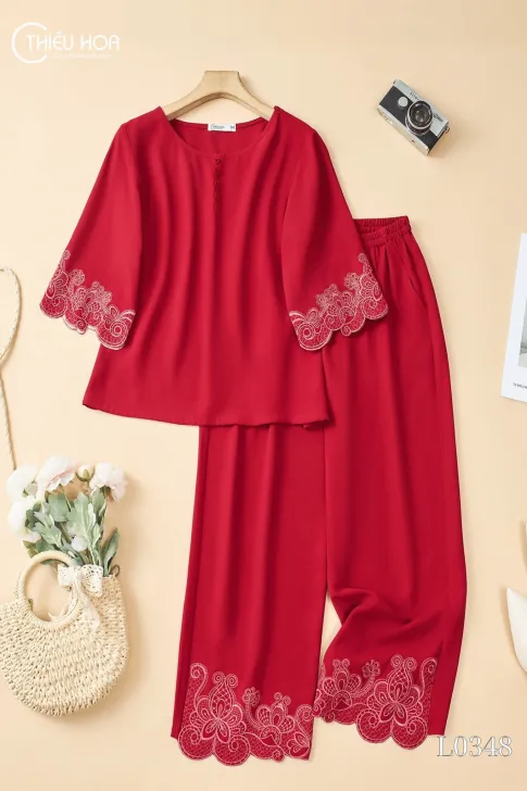 Đồ Bộ Trung Niên Thiết Kế Mềm Mịn Chất Liệu Cotton Lụa Thương Hiệu Thiều Hoa DB5L0348