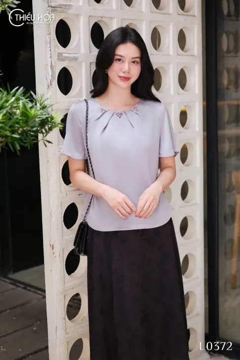 Áo Crepe Gân Mỏng Thiết Kế AN5L0372 - Áo Trung Niên Thiều Hoa