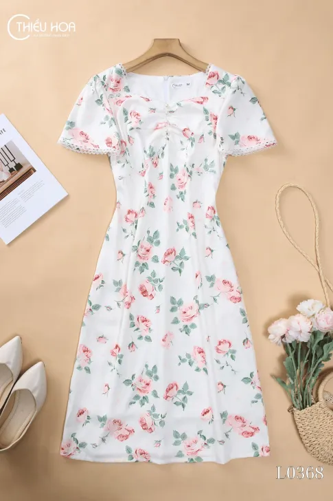 Đầm Cotton Lụa In Hoa Thiết Kế Cao Cấp Thương Hiệu Thiều Hoa DD5L0368