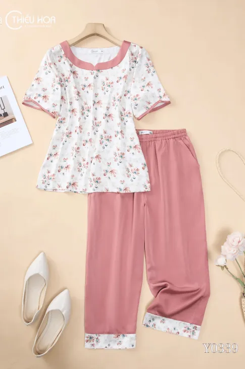 Đồ Bộ Trung Niên Thiết Kế Mịn Mát Chất Liệu Cotton Lạnh Thương Hiệu Thiều Hoa DB5Y0339