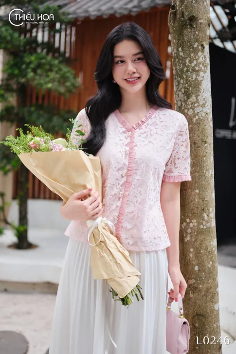 Áo Voan Hoa Xếp Ly Thiết Kế AN5L0246 - Áo Trung Niên Thiều Hoa