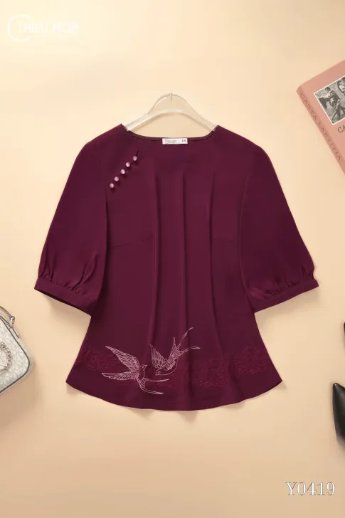 Áo Tơ Gân Thiết Kế AN5Y0419 - Áo Trung Niên Thiều Hoa