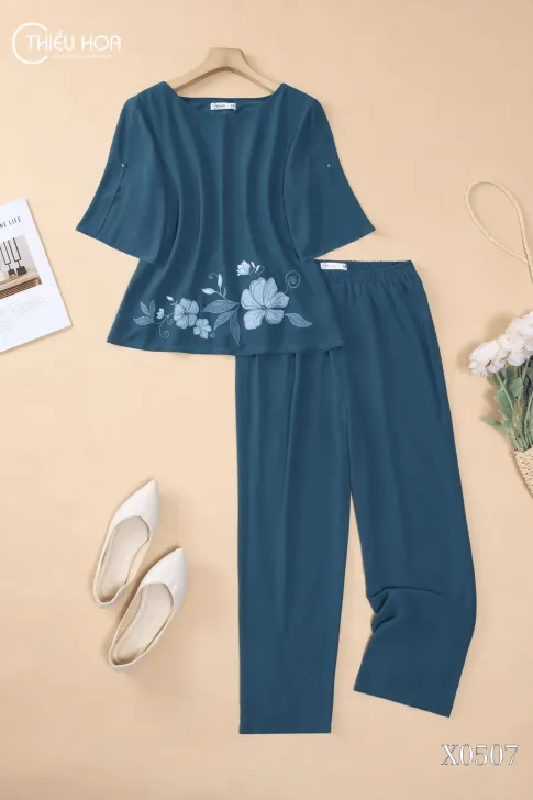 Đồ Bộ Trung Niên Thiết Kế Mỏng Mịn Chất Liệu Chiffon Thương Hiệu Thiều Hoa DB5X0507