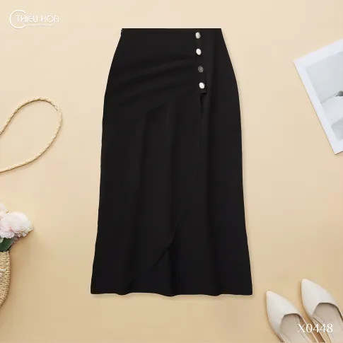 Chân Váy Trung Niên Cotton Chéo Thiều Hoa CV5X0448 – Thanh Lịch & Hiện Đại