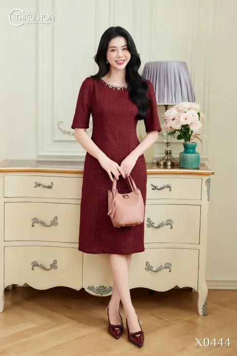 Đầm Dạ Tweed Thiết Kế Cao Cấp Thương Hiệu Thiều Hoa DD5X0444