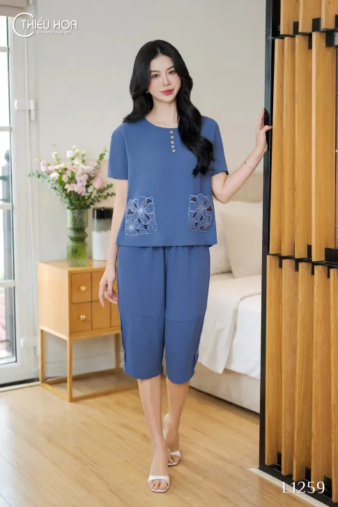 Đồ Bộ Trung Niên Thiết Kế Đơn Giản Chất Liệu Xốp Hàn Thương HIệu Thiều Hoa DB4L1259