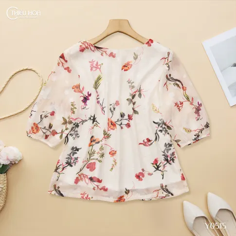 Áo Trung Niên Voan Tơ Thêu Hoa Thiều Hoa AN5Y0515 – Nữ Tính & Bay Bổng