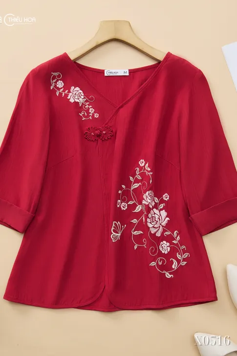 Áo Trung Niên Kiểu Truyền Thống Lụa Thêu Hoa Thiều Hoa AN5X0516 – Thanh Nhã & Nhẹ Nhàng