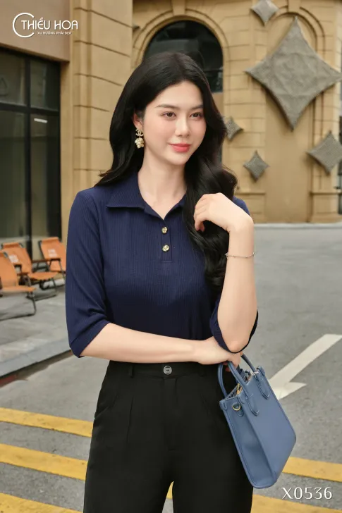 Áo Polo Thun Gân Cao Cấp Dáng Ôm Tay Lửng Cổ Nút Kim Loại Sang Trọng AN5X0536 – Thiều Hoa