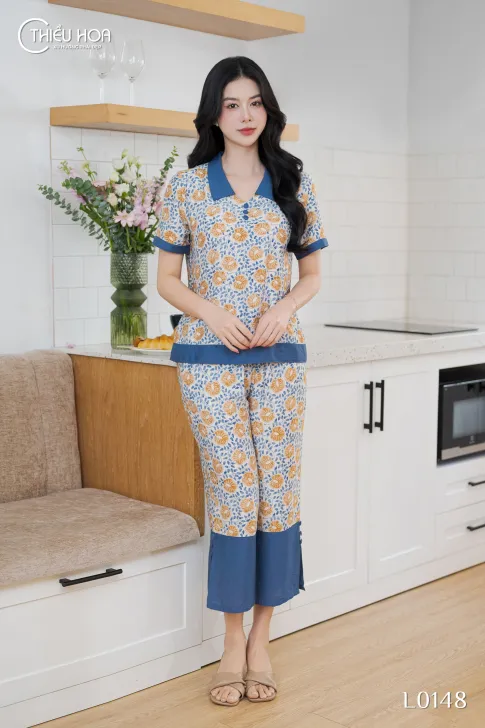 Đồ Bộ Trung Niên Thiết Kế Thoáng Mát Chất Liệu Linen Gân Hàn Mịn Mát Thương Hiệu Thiều Hoa DB5L0148