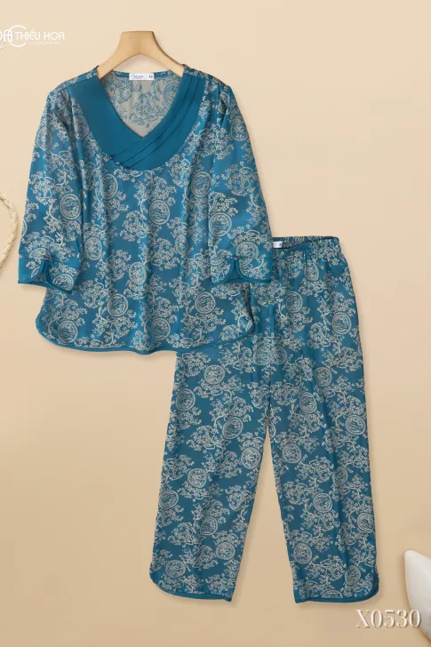 Đồ Bộ Trung Niên Gấm Hoa Cao Cấp Thoáng Mát DB5X0530 – Sang Trọng & Thanh Lịch Thương Hiệu Thiều Hoa