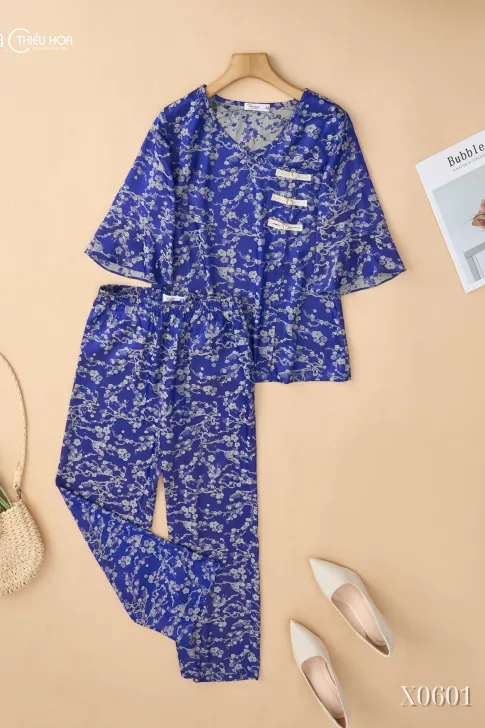 Đồ Bộ Trung Niên Lụa Gấm Dệt Hoa Mai Cao Cấp DB5X0601 – Thiều Hoa