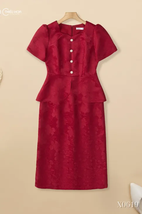 Đầm Trung Niên Dự Tiệc Gấm Cao Cấp Dệt Hoa Peplum Tôn Dáng DD5X0619 – Thiều Hoa