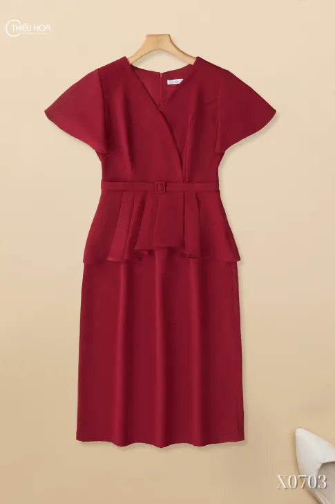 Đầm Trung Niên Dự Tiệc Xẹc Ý Cao Cấp Peplum Đỏ Đô Thanh Lịch DD5X0703 – Thiều Hoa