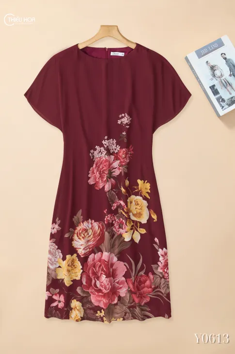 Đầm Trung Niên Voan Hoa Cao Cấp Thanh Nhã, Dáng Suông Dạo Phố DD5Y0613 – Thiều Hoa
