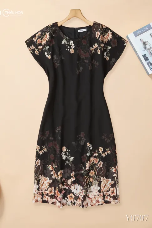 Đầm Trung Niên Lụa Hàn Mềm Mại Dạo Phố DD5Y0707 – Dáng Suông Thanh Lịch Thương Hiệu Thiều Hoa