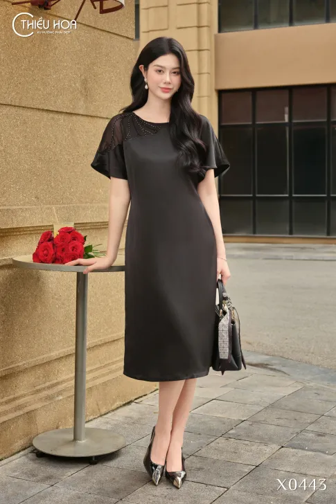 Đầm Dự Tiệc Trung Nien Lụa Mango Phối Tơ Thiều Hoa DD5X0443 – Tinh Tế & Sang Trọng