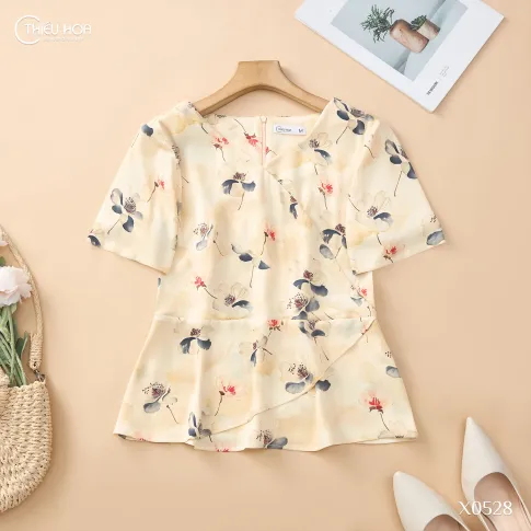 Áo Kiểu Trung Niên Lụa Vân Gỗ Nữ Tính Mềm Mại AN5X0528 - Thương Hiệu Thiều Hoa