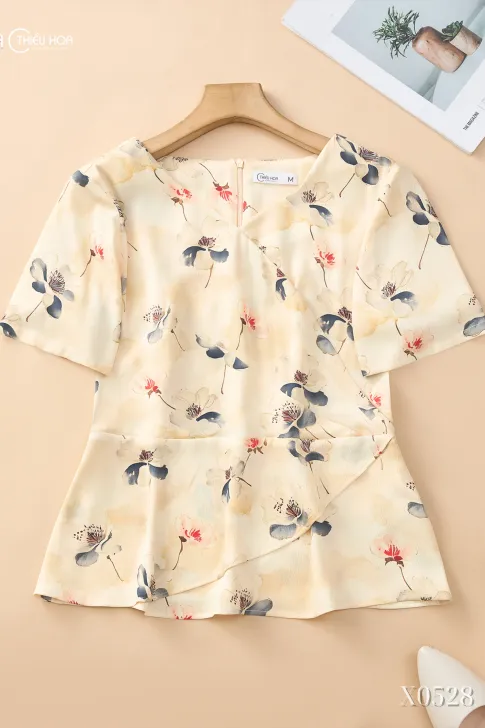 Áo Kiểu Trung Niên Lụa Vân Gỗ Nữ Tính Mềm Mại AN5X0528 - Thương Hiệu Thiều Hoa