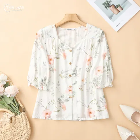 Áo Trung Niên Kiểu Tơ Hoa Nữ Tính Mềm Mại AN5X0610 – Thiều Hoa