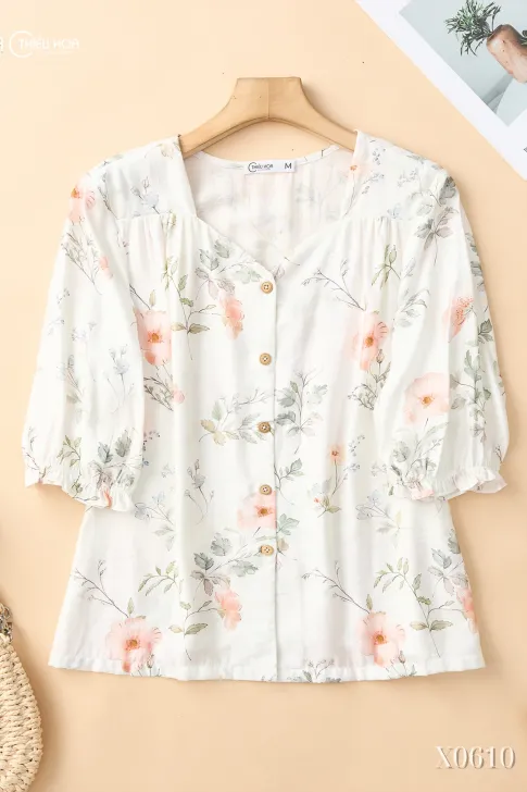 Áo Trung Niên Kiểu Tơ Hoa Nữ Tính Mềm Mại AN5X0610 – Thiều Hoa