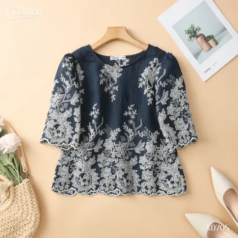 Áo Trung Niên Kiểu Xô Thêu Hoa Cao Cấp Thanh Lịch AN5X0705 – Thiều Hoa