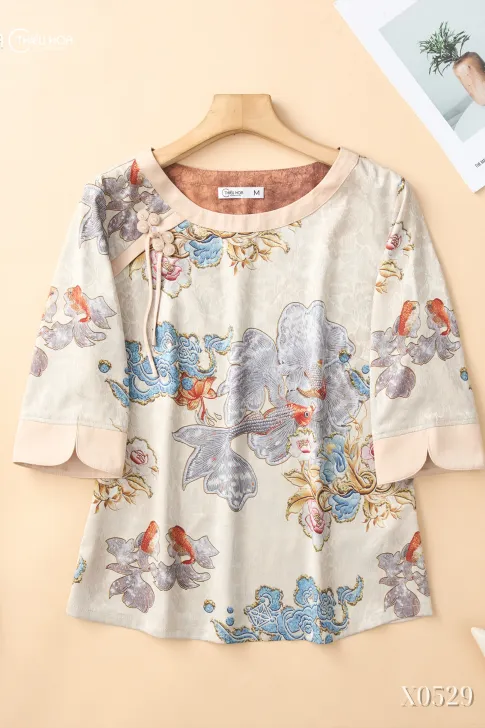 Áo truyền thống trung niên Gấm Hoa cao cấp AN5X0529 - Thiết kế tinh tế thanh lịch Thiều Hoa