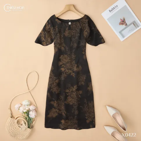 Đầm Trung Niên Dự Tiệc Lụa Gấm Nhũ Kim Cao Cấp DD5X0422 – Thiết Kế Sang Trọng Thanh Lịch Thiều Hoa