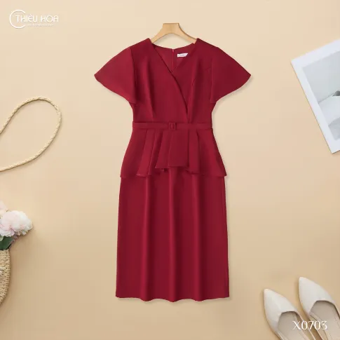 Đầm Trung Niên Dự Tiệc Xẹc Ý Cao Cấp Peplum Đỏ Đô Thanh Lịch DD5X0703 – Thiều Hoa