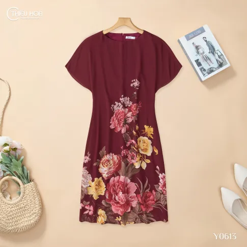 Đầm Trung Niên Voan Hoa Cao Cấp Thanh Nhã, Dáng Suông Dạo Phố DD5Y0613 – Thiều Hoa