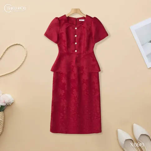 Đầm Trung Niên Dự Tiệc Gấm Cao Cấp Dệt Hoa Peplum Tôn Dáng DD5X0619 – Thiều Hoa
