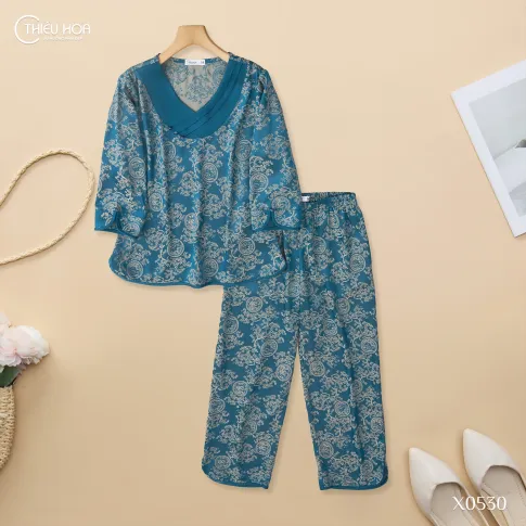 Đồ Bộ Trung Niên Gấm Hoa Cao Cấp Thoáng Mát DB5X0530 – Sang Trọng & Thanh Lịch Thương Hiệu Thiều Hoa