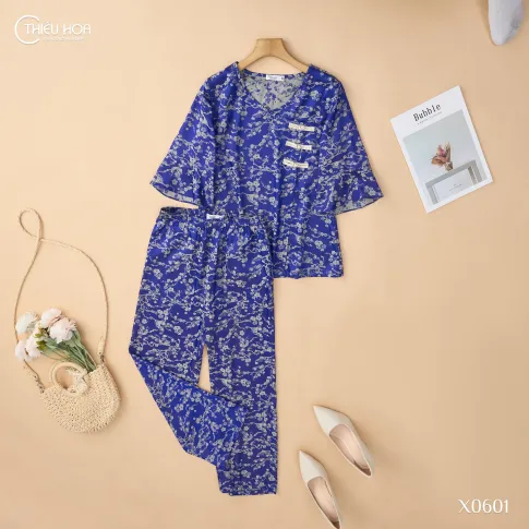 Đồ Bộ Trung Niên Lụa Gấm Dệt Hoa Mai Cao Cấp DB5X0601 – Thiều Hoa